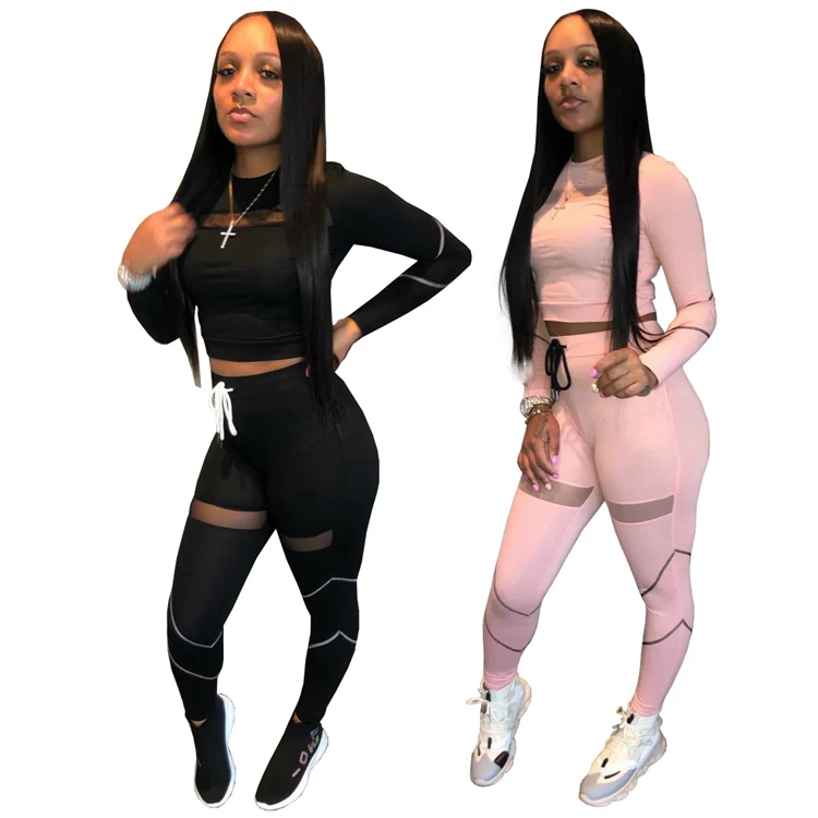Mesh Spliced Leisure Tracksuit Long Women Pants Long Sleeve Crop Top Two Piece Outfits Set, Customized color
Mesh Spliced Leisure Tracksuit Long Women Pants Long Sleeve Crop Top Two Piece Outfits Set, Customized color