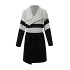 Woman Winter New Style Knit Colorblock Hooded Long Cardigan,Lapel Wool Casual Coat