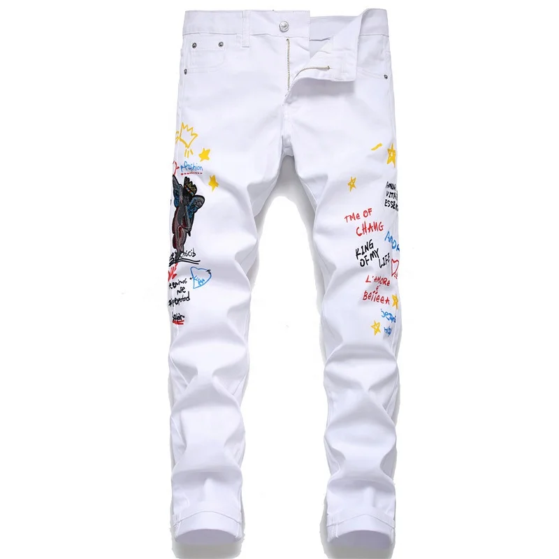 Wholesale 2020 new arrival white embroidered denim jeans men with letter pattern printed stretch casual slim fit pants
Wholesale 2020 new arrival white embroidered denim jeans men with letter pattern printed stretch casual slim fit pants