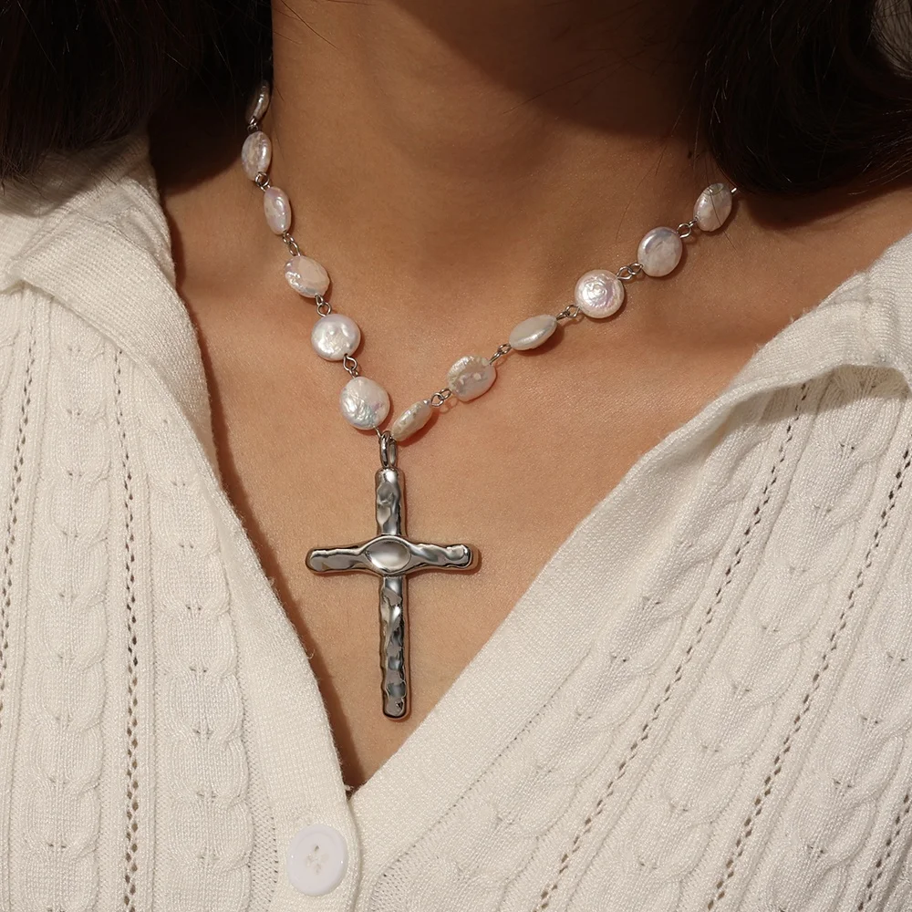 Vintage Hypoallergenic Non Tarnish Waterproof Necklace Women Wholesale Baroque Pearl Beaded Cross Necklace Big Cross Necklace
Vintage Hypoallergenic Non Tarnish Waterproof Necklace Women Wholesale Baroque Pearl Beaded Cross Necklace Big Cross Necklace