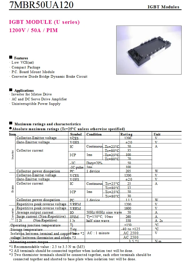 high-quality 7mbr50ua120-50 7mbr25sa120 igbt module 50a 1200v