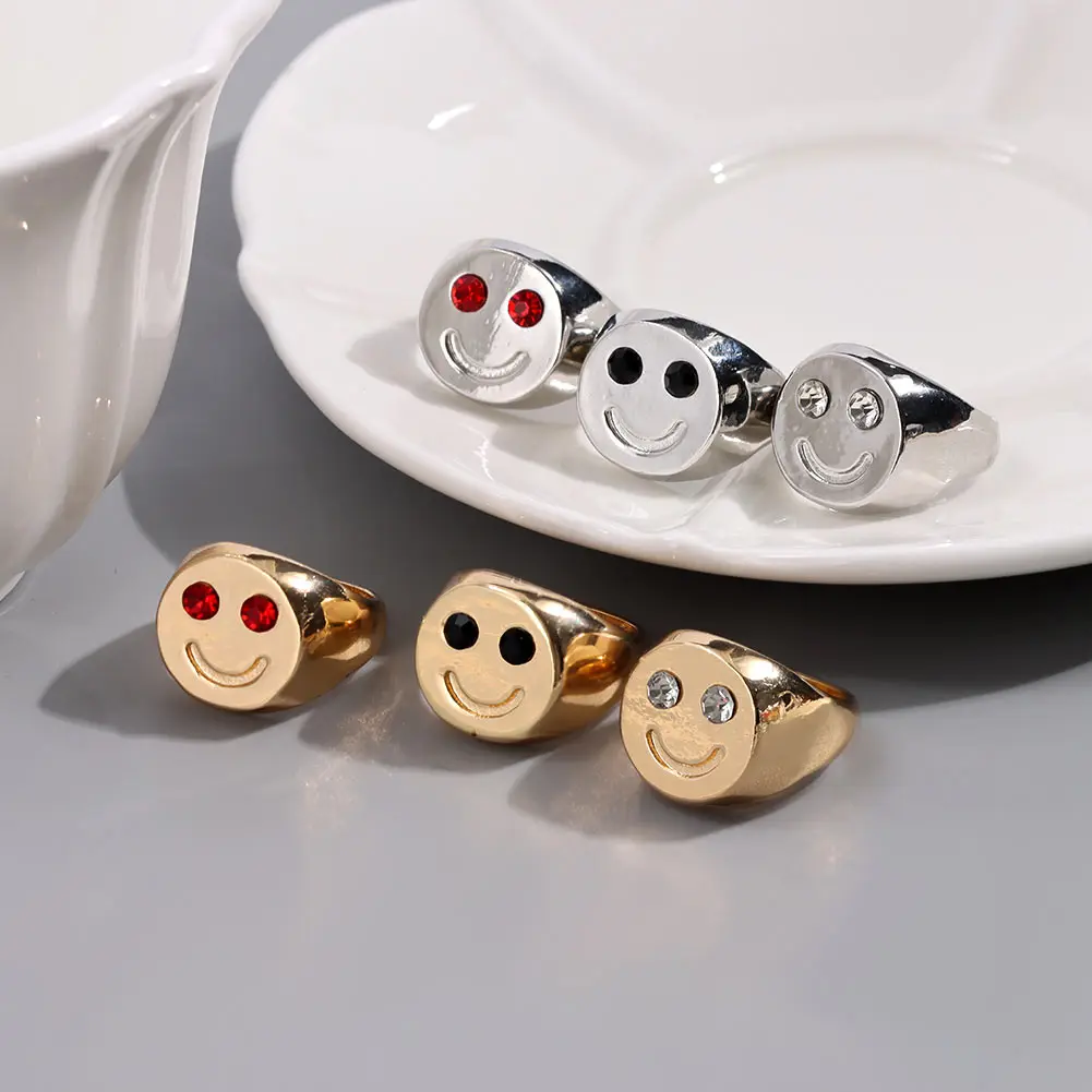 Simple Popular Design Crystal Gold Plated Jewelry Couple Happy Smiley Face Ring Metal Engraving Rings For Women Man, Gold, silver
Simple Popular Design Crystal Gold Plated Jewelry Couple Happy Smiley Face Ring Metal Engraving Rings For Women Man, Gold, silver