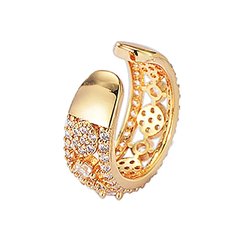 

fantasy luxury single Clip on studs ear psj brass 18k gold plated Cubic Zirconia Cuff Earrings for women girls