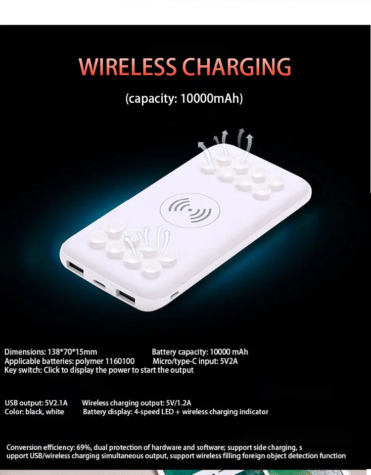 Power Bank 10000mAh Wireless Charging Treasure Suction Style Light Portable Mobile Phone Wireless Charger External Battery Pack - ANKUX.COM