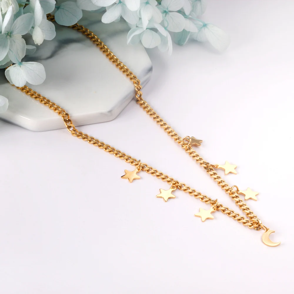 2022 New Design Cuban chain star and moon Popular cute Jewelry Stainless Steel 18K gold Plated pendant Necklace
2022 New Design Cuban chain star and moon Popular cute Jewelry Stainless Steel 18K gold Plated pendant Necklace