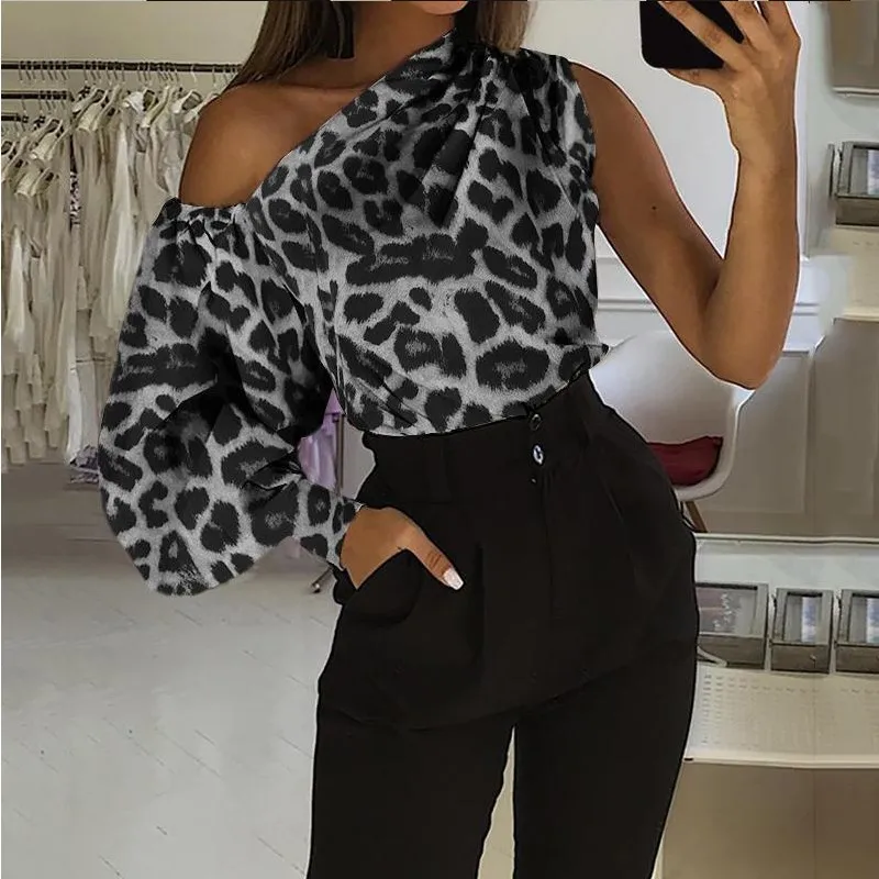 Plus Size 5XL Elegant One Shoulder Design Long Sleeve Ladies Shirts And Women Blouses Top, Khaki/grey
Plus Size 5XL Elegant One Shoulder Design Long Sleeve Ladies Shirts And Women Blouses Top, Khaki/grey