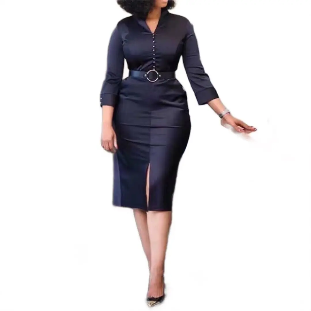 D010 long sleeve office lady medium length V-neck buttock dress for women's wear african dress
D010 long sleeve office lady medium length V-neck buttock dress for women's wear african dress