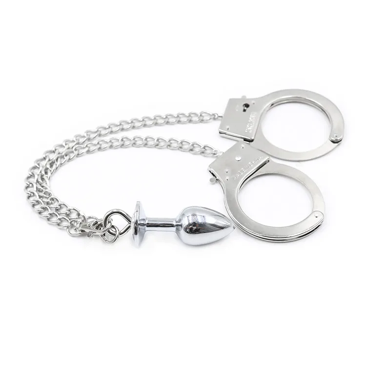 Metal Anal Plug With Metal Handcuff Adult Bondage Sex Toy For Women