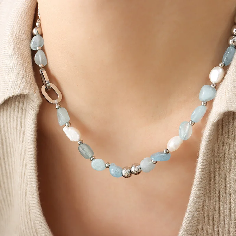 Bohemian Jewelry Fashion Blue Natural Stone Chain Personality Freshwater Pearl Necklace Chain Stainless Steel Necklace
Bohemian Jewelry Fashion Blue Natural Stone Chain Personality Freshwater Pearl Necklace Chain Stainless Steel Necklace