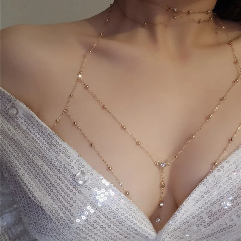 Sexy beach casual body chain shiny diamond pendant tassel necklace chest chain, 2 colors
Sexy beach casual body chain shiny diamond pendant tassel necklace chest chain, 2 colors