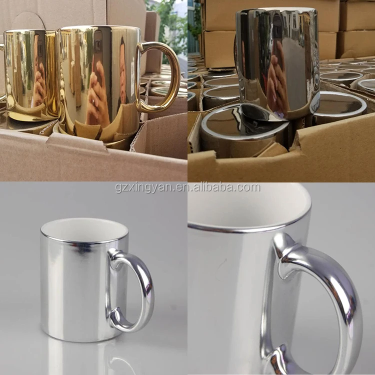 bling color 11oz gold and silver sublimation metallic plated mug