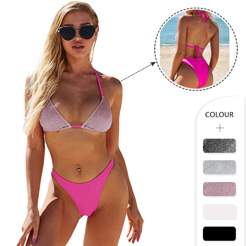 Womens Swimsuits 2 Pieces Thong Bikini Set High Cut Bathing Suits for lady