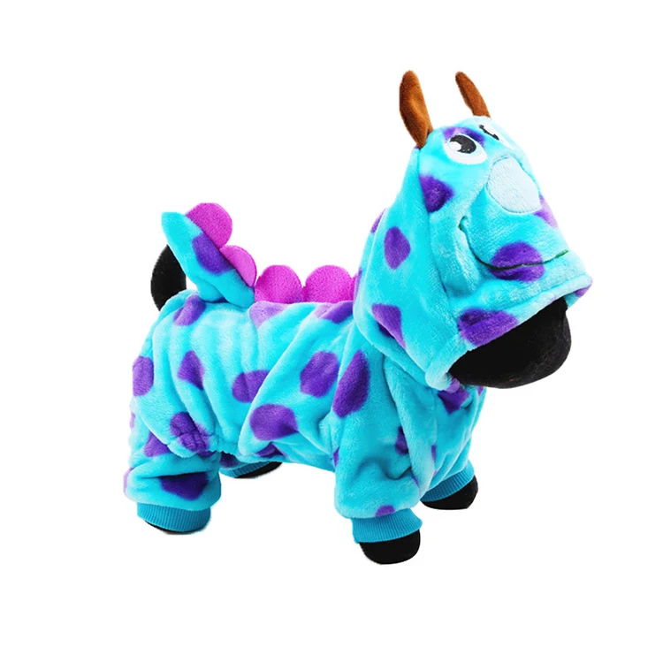 

Pet Clothes Cute Funny Dinosaur Costumes Coat Winter Warm Fleece Clothing For Small Dogs Puppy Dog, Blue and purple