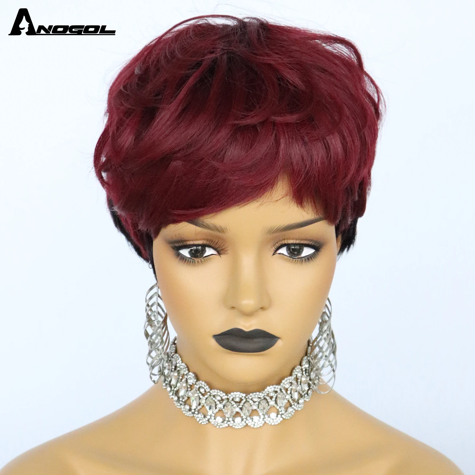 Anogol Synthetic Machine Made Wig Short Red Wig High Temperature Fiber For Women Wigs
Anogol Synthetic Machine Made Wig Short Red Wig High Temperature Fiber For Women Wigs