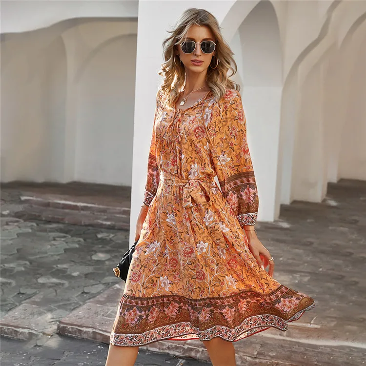 Custom Plus Size Women Clothing Flower Print Dress Strap Long Sleeve Midi Floral Causal Dress
Custom Plus Size Women Clothing Flower Print Dress Strap Long Sleeve Midi Floral Causal Dress
