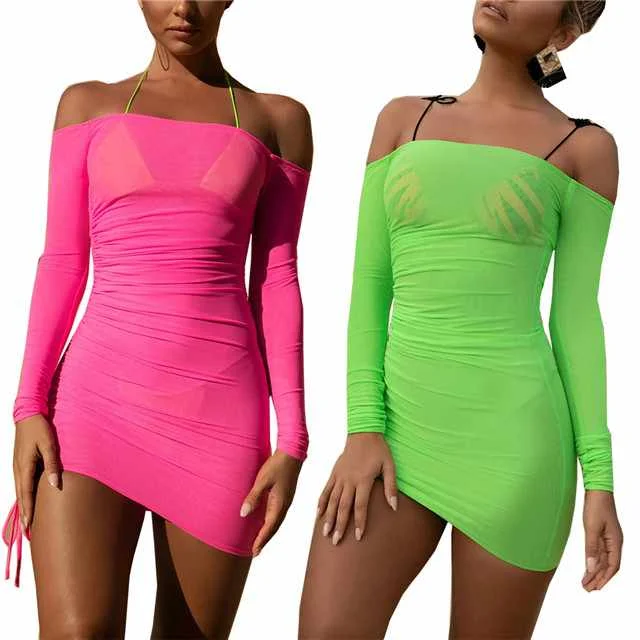 Fashion Women's Summer New Style One-shoulder Pencil Skirt See-through Candy Color Bodycon Dress, Picture showed
Fashion Women's Summer New Style One-shoulder Pencil Skirt See-through Candy Color Bodycon Dress, Picture showed