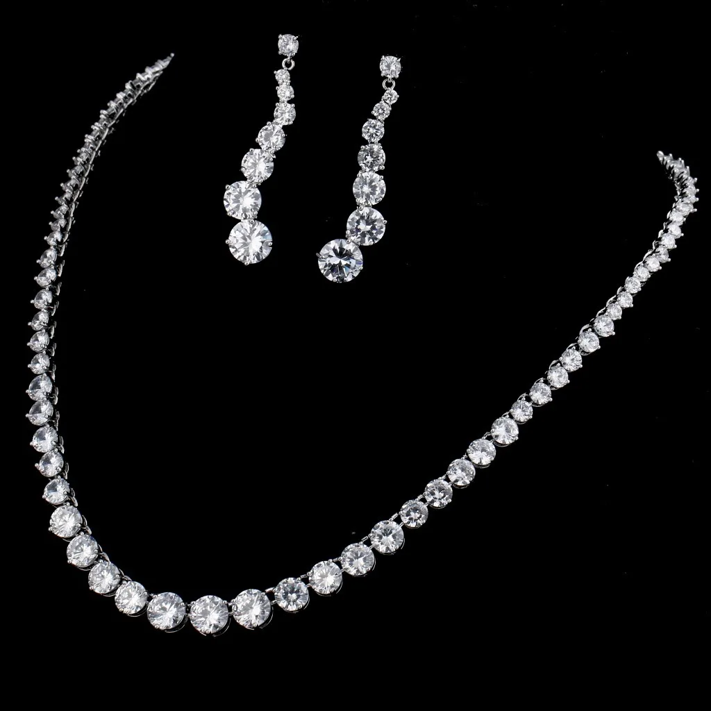 Cubic Zirconia Wedding Jewelry Chain Small Round Rhinestone Crystal Necklace Earring Set
Cubic Zirconia Wedding Jewelry Chain Small Round Rhinestone Crystal Necklace Earring Set