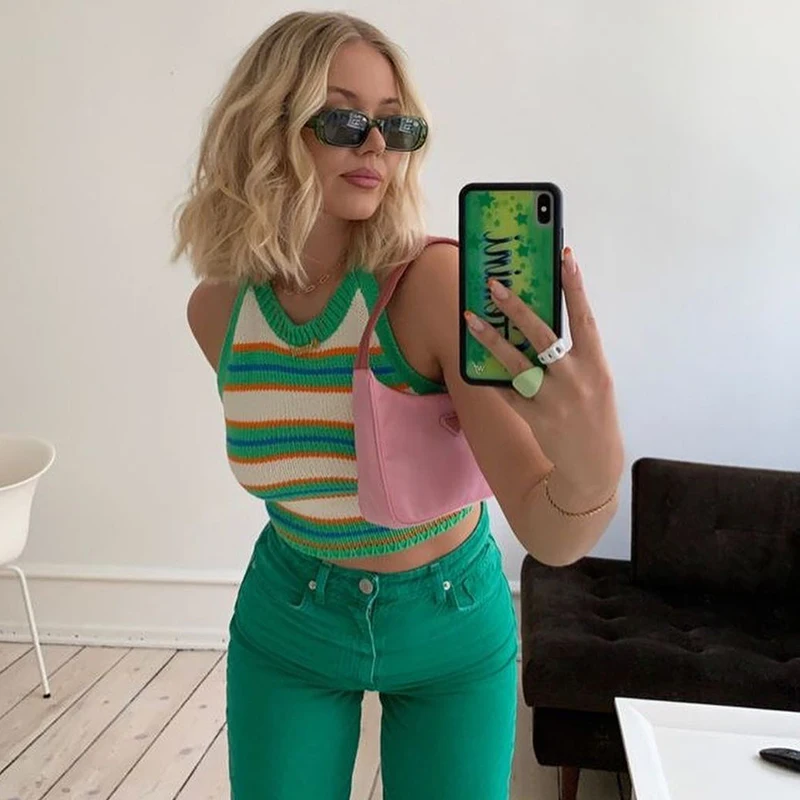 2021 new fashion women sexy striped vest sleeveless Halter ins Casual Backless Camisoles
2021 new fashion women sexy striped vest sleeveless Halter ins Casual Backless Camisoles