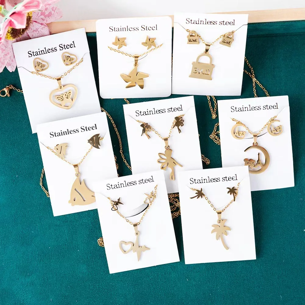 Fashion Jewelry Set Women Stainless Steel Real Gold Plated Heart Butterfly Pendant Necklace And Stud Earrings Set For Gift
Fashion Jewelry Set Women Stainless Steel Real Gold Plated Heart Butterfly Pendant Necklace And Stud Earrings Set For Gift