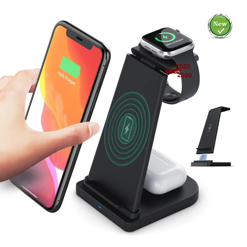 

3 in 1 15W Wireless Charger Charging Dock Station chargeur sans fil 3 en 1 Carregador sem fio 3 em 1 for iPhone iWatch Earphone, Black, white