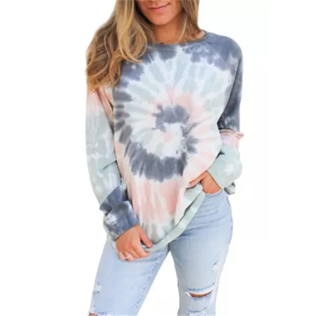 Women's tie dye blouse with long sleeves in gradient color round neck hoodie, 6 color
Women's tie dye blouse with long sleeves in gradient color round neck hoodie, 6 color