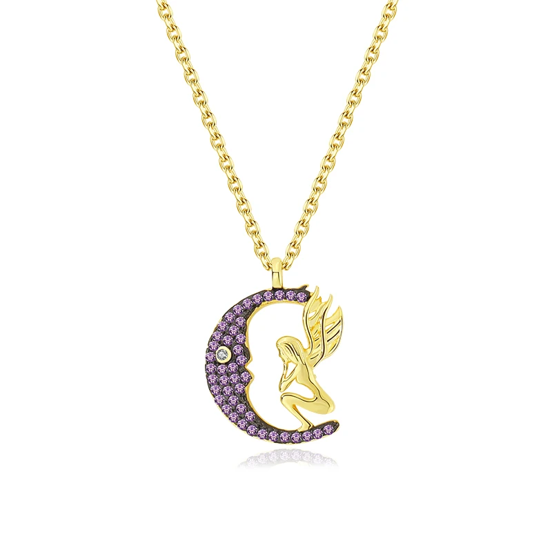 Custom Sterling Silver 925 Jewelry 18 Gold Plated Purple Zircon Micro Pave Angel Moon Pendant Necklace
Custom Sterling Silver 925 Jewelry 18 Gold Plated Purple Zircon Micro Pave Angel Moon Pendant Necklace