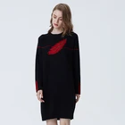 Vintage Autumn Winter Printed Sequined O-neck Long Sleeve Cable Knit Sweater Dress For Woman