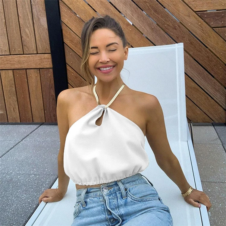 DUODUOCOLOR New style summer solid color sexy backless chain halter short crop top woman 2021 new clothing D97854
DUODUOCOLOR New style summer solid color sexy backless chain halter short crop top woman 2021 new clothing D97854