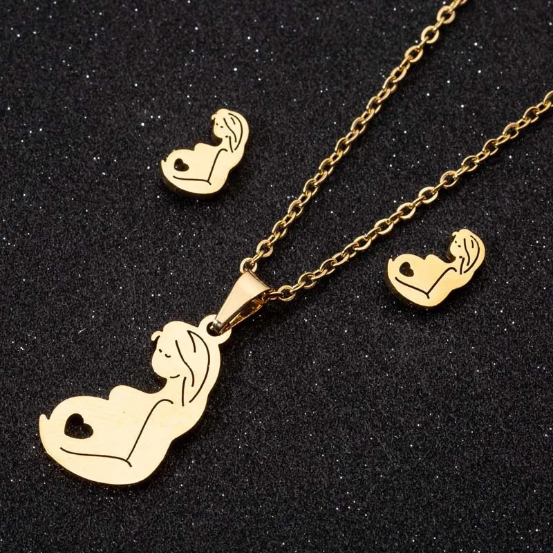 Hot Selling 3 Pieces Stainless Steel Mommy Necklace Stud Earrings Set Trendy Gold Plated Pendant Necklace Set for Mother's Day
Hot Selling 3 Pieces Stainless Steel Mommy Necklace Stud Earrings Set Trendy Gold Plated Pendant Necklace Set for Mother's Day