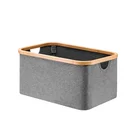 Custom Home Storage Bambus Oxford Box Foldable Bamboo Polyester Laundry Basket in Rectangle Bathroom Use