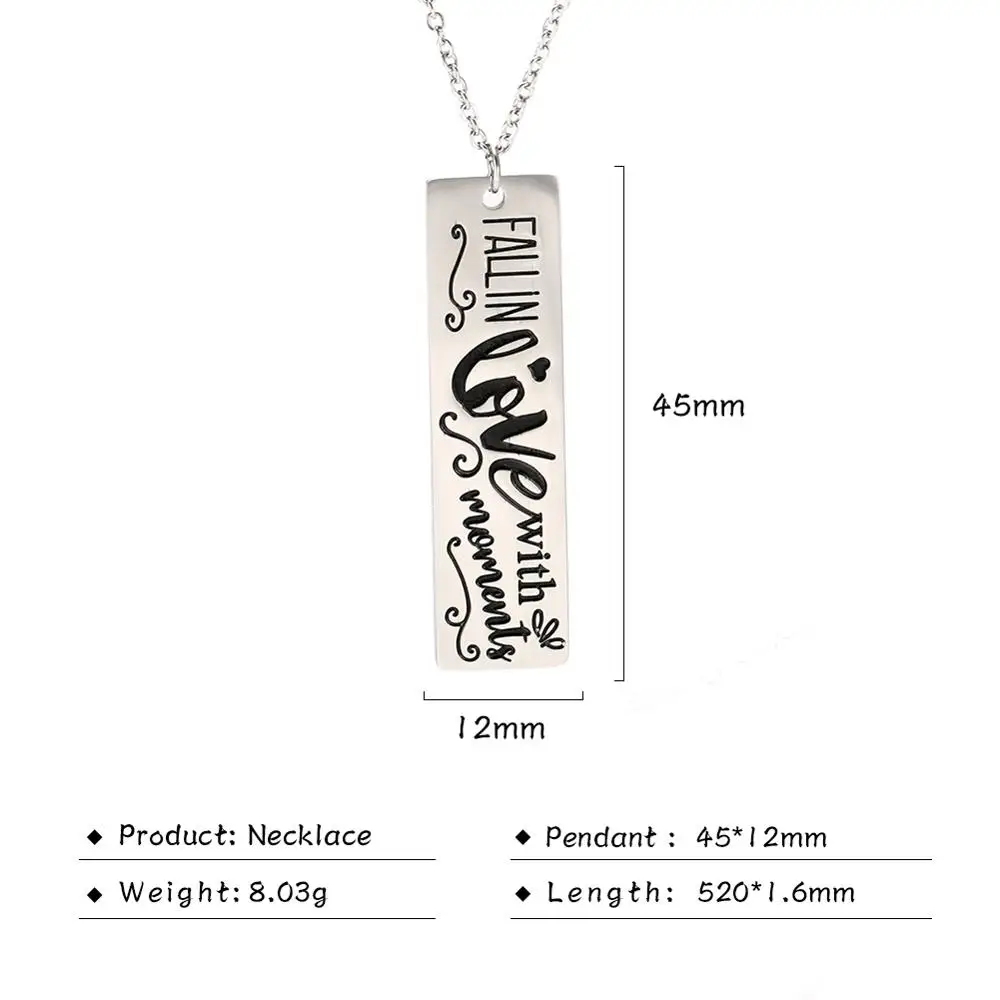 Custom Stainless Steel Fall In Love With Moment Letter Engraved Dog Tag Necklace, Steel color
Custom Stainless Steel Fall In Love With Moment Letter Engraved Dog Tag Necklace, Steel color