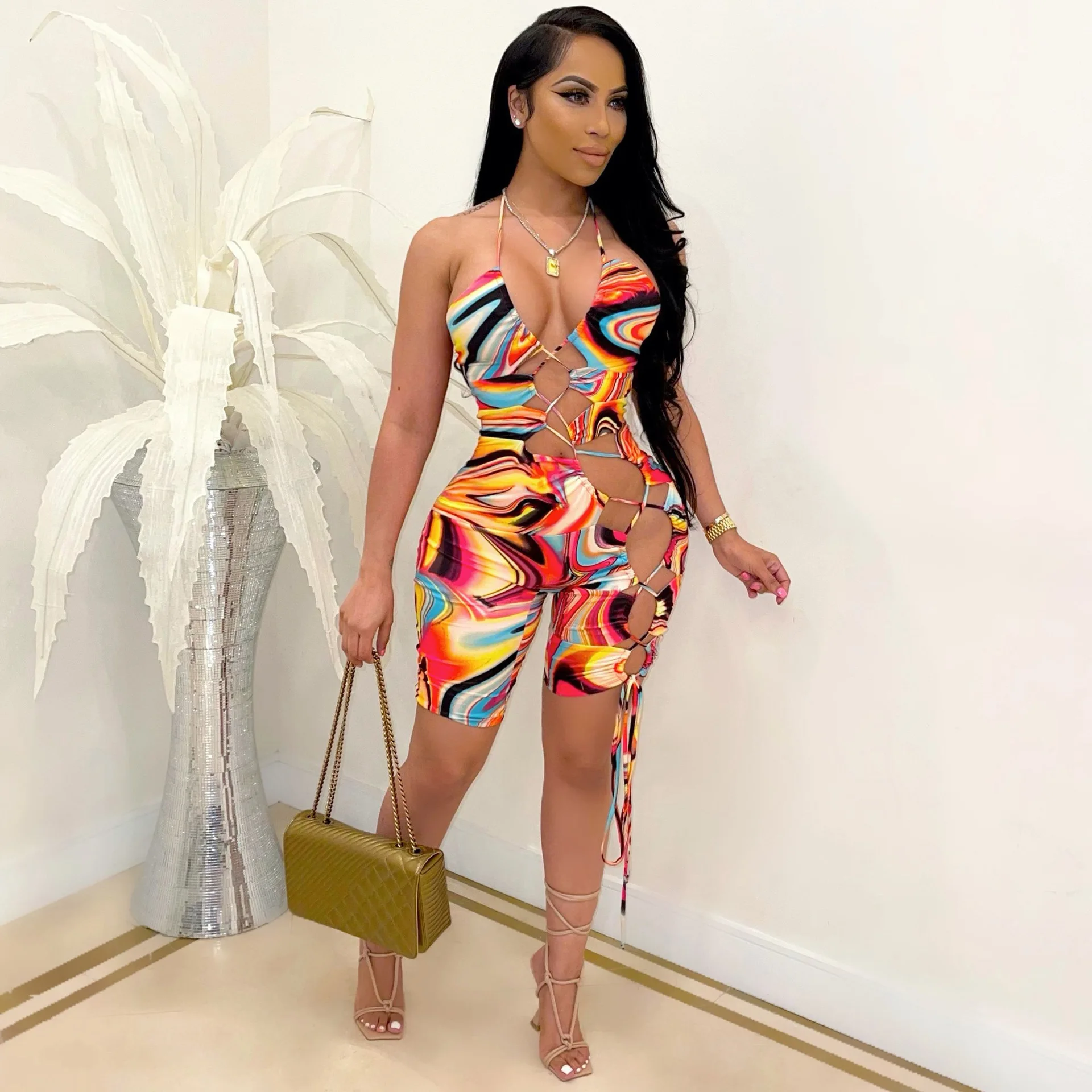 Summer Outfits for Women Sexy Open Colorful Curve Stripes Printed Lace-Up Women Short Strapless Rompers
Summer Outfits for Women Sexy Open Colorful Curve Stripes Printed Lace-Up Women Short Strapless Rompers