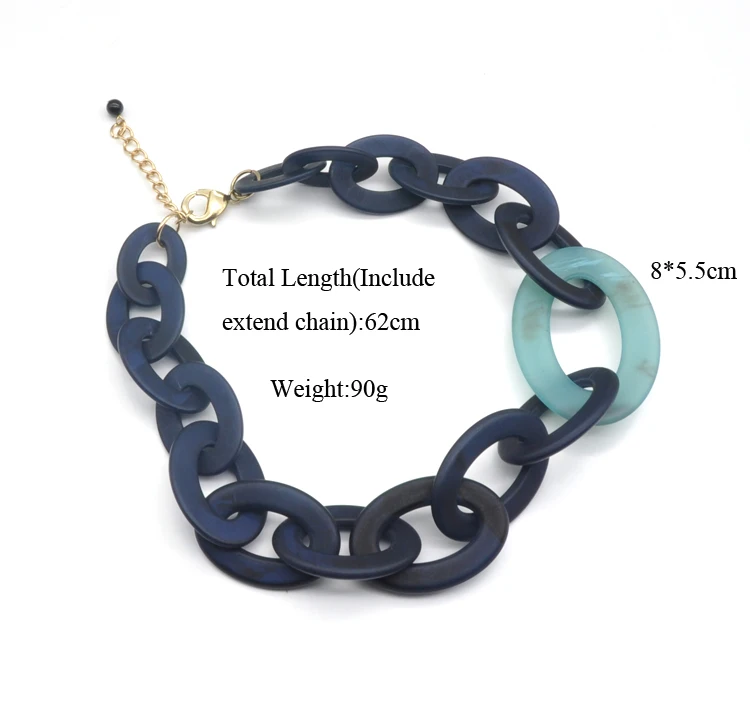 Trendy simple chunky hip hop women dye dark color acrylic cuban necklace