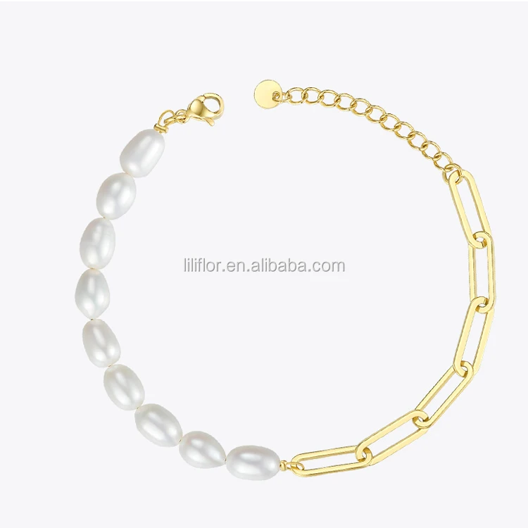 Fashion 18K Gold Plated Stainless Steel Jewelry Half Chain Natural Pearl Stitching For Woman Bracelets B192069
Fashion 18K Gold Plated Stainless Steel Jewelry Half Chain Natural Pearl Stitching For Woman Bracelets B192069
