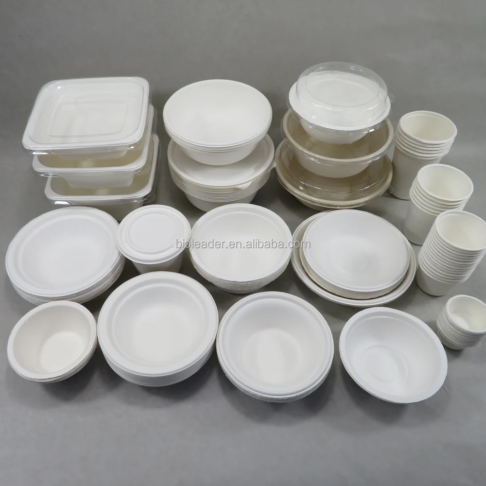 Biodegradable Disposable Cane Peel Food Bowl With Lid Sugarcane Bagasse Noodle Bowl