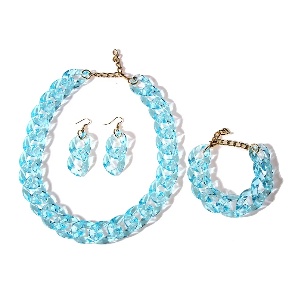 Fashion Color High Class Acrylic Transparent Chain Set Bracelet Necklace Earrings Jewelry Set Chunky Chain Link Choker Jewelry
Fashion Color High Class Acrylic Transparent Chain Set Bracelet Necklace Earrings Jewelry Set Chunky Chain Link Choker Jewelry