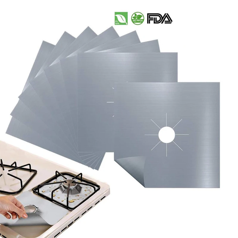 0.13Mm 270*270mm Non Stick Silver Aluminum Stove Liner Reusable Food Grade Gas Stove Protector Cover, Any colors, like black, silver 
0.13Mm 270*270mm Non Stick Silver Aluminum Stove Liner Reusable Food Grade Gas Stove Protector Cover, Any colors, like black, silver