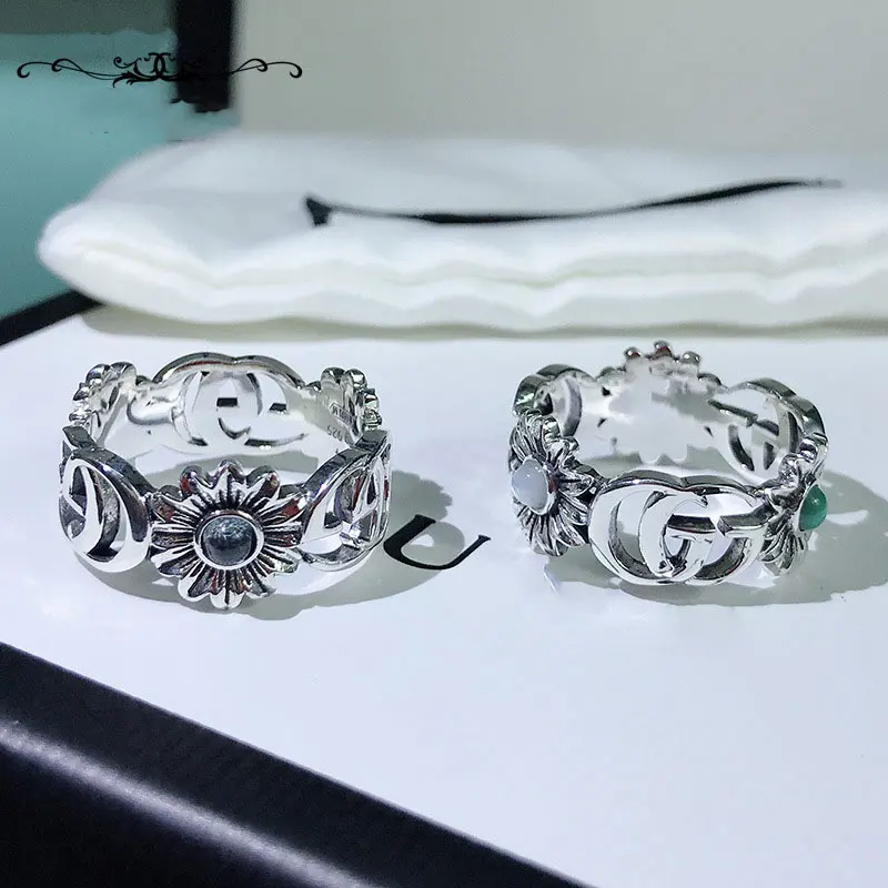 Popular Double G Daisy Gemstone Ring For Couples Womens Hollow Out Carving S925 Sterling Silver Jewelry Rings
Popular Double G Daisy Gemstone Ring For Couples Womens Hollow Out Carving S925 Sterling Silver Jewelry Rings
