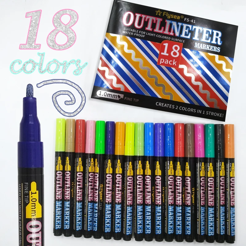 Hot Selling 18 Pcs Pack Drawing Double Line Outline Pen Outline Highlighter Marker Pen Metallic Color Marker
Hot Selling 18 Pcs Pack Drawing Double Line Outline Pen Outline Highlighter Marker Pen Metallic Color Marker