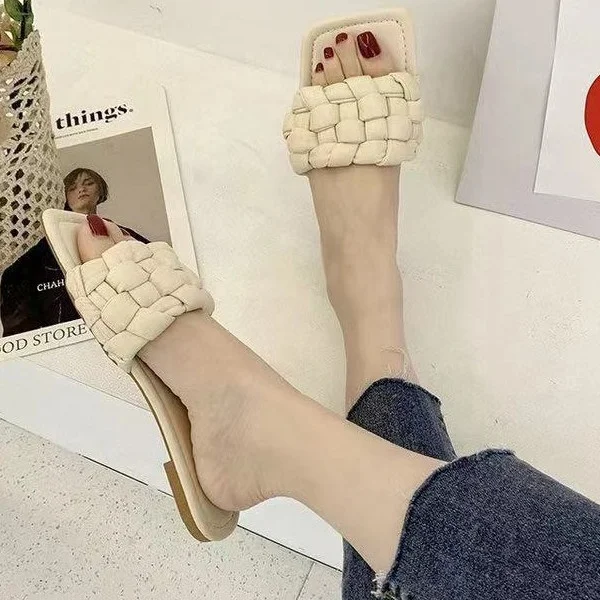 Beauty Simple Design Single Knitting Band Square open Toe Fashion Flat With Beach Slides Shoes For Women Flat Summer Slippers, Blue green purple cream-color
Beauty Simple Design Single Knitting Band Square open Toe Fashion Flat With Beach Slides Shoes For Women Flat Summer Slippers, Blue green purple cream-color