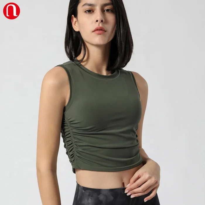 Luluyun Women Workout Fitness Running Vest gym side scrunched ladies tank top, Multi