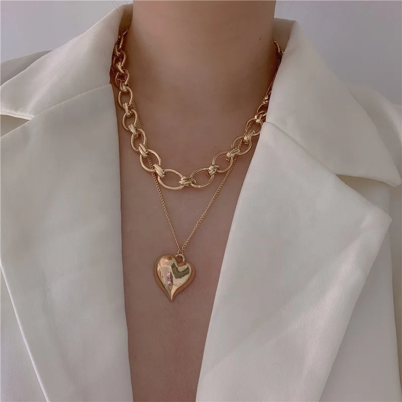 Glossy Metal Double Layer Love Pendant Necklace New Harajuku Simple Thick Chain Gold Color Heart Necklace Fashion Jewelry Female
Glossy Metal Double Layer Love Pendant Necklace New Harajuku Simple Thick Chain Gold Color Heart Necklace Fashion Jewelry Female