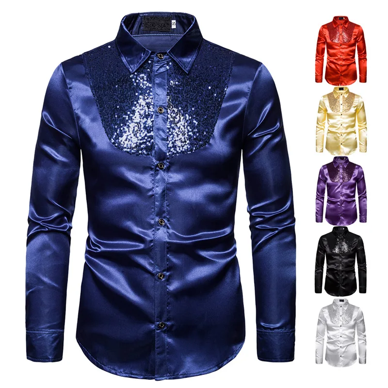 Men's Luxury Sequin Glitter Shirts New Long Sleeve Silk Satin Shiny Disco Party Shirt Men top Stage Dance Nightclub Prom Costume
Men's Luxury Sequin Glitter Shirts New Long Sleeve Silk Satin Shiny Disco Party Shirt Men top Stage Dance Nightclub Prom Costume