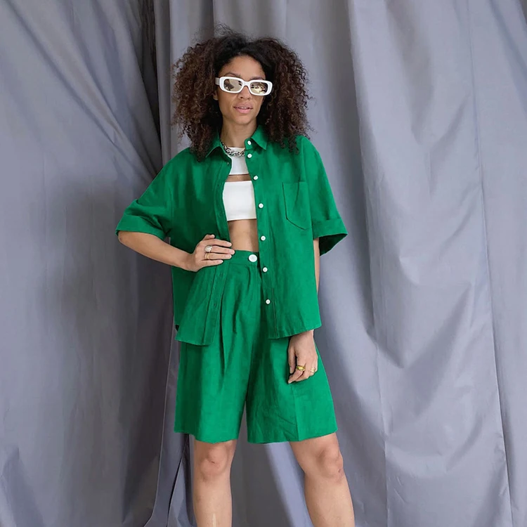 Clothing Suppliers Short Sleeve Turn-Down Collar Cardigan Women T-Shirt Loose Casual Women Shorts Two Piece Set
Clothing Suppliers Short Sleeve Turn-Down Collar Cardigan Women T-Shirt Loose Casual Women Shorts Two Piece Set