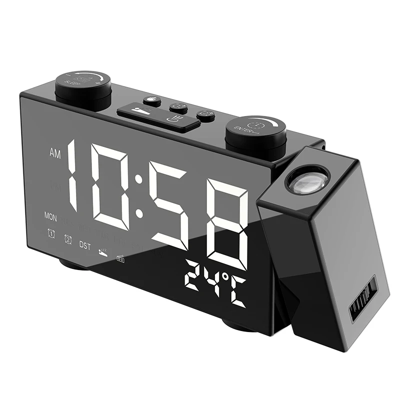 NEW mold USB rechargeable digital alarm clock with radio, alarm clock radio with projection display
NEW mold USB rechargeable digital alarm clock with radio, alarm clock radio with projection display