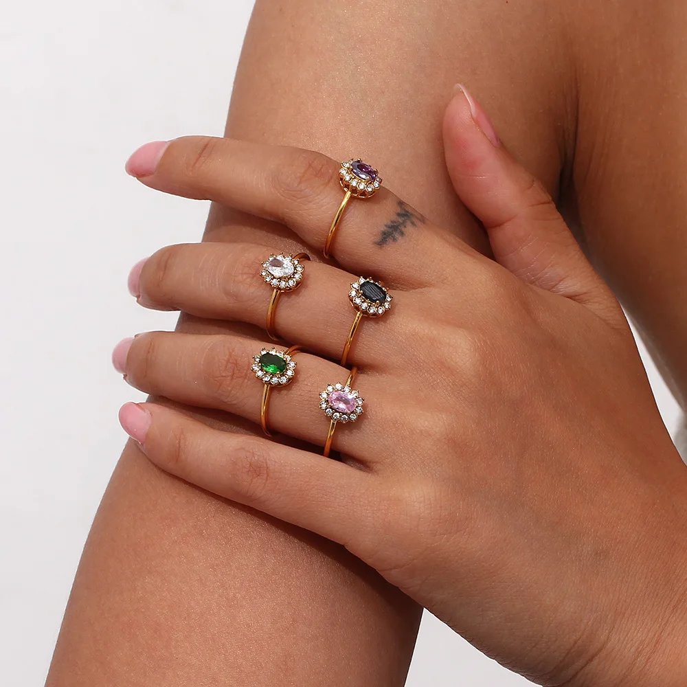 Classic Cute Design High Quality Titanium Stainless Steel Colorful CZ Zircon Flower Ring For Women
Classic Cute Design High Quality Titanium Stainless Steel Colorful CZ Zircon Flower Ring For Women