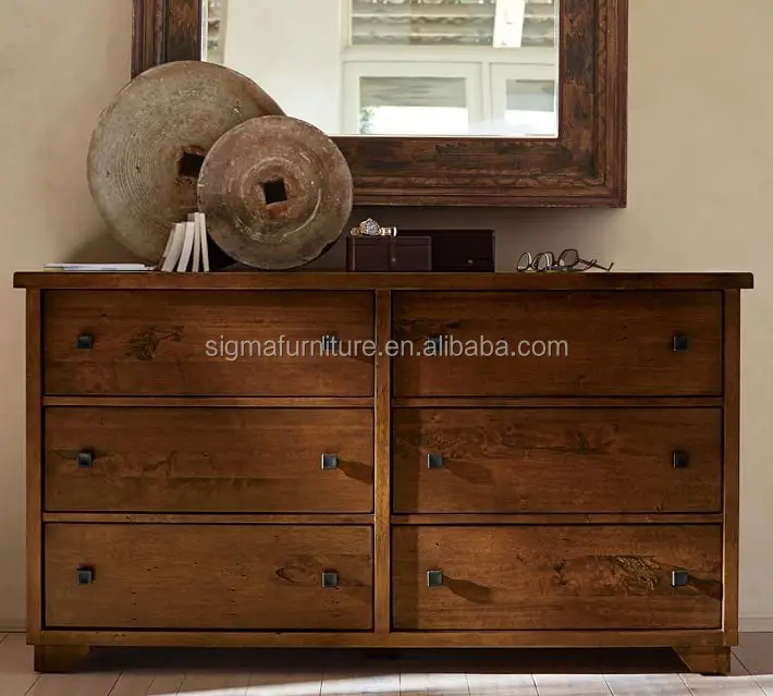 simple style high-quality indoor bedroom furniture wood frame 6-Drawer Wide Dresser