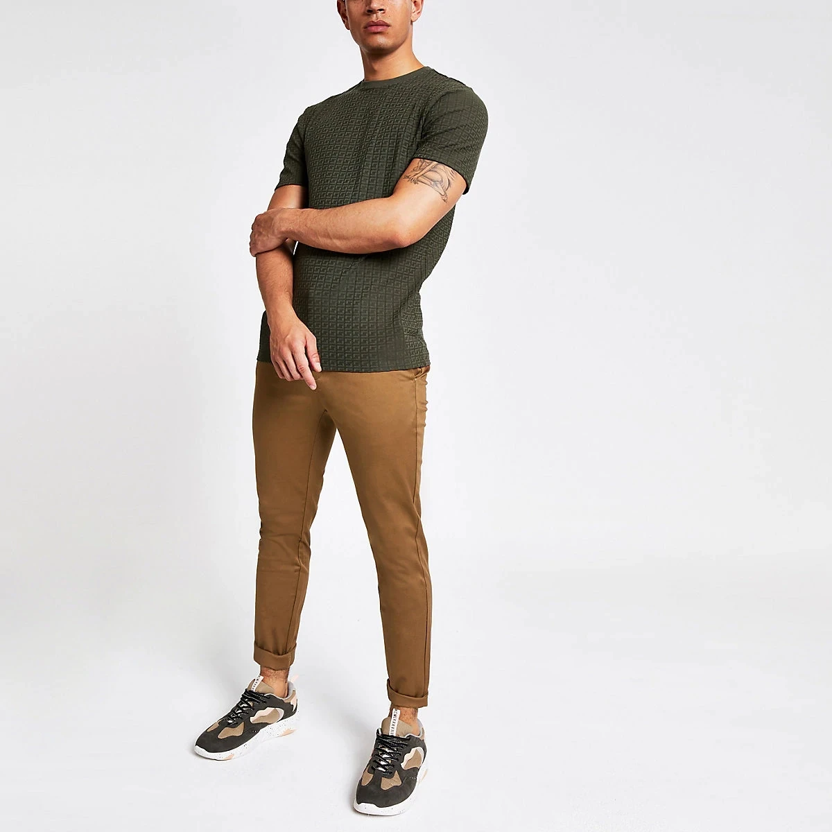 supplier oem light brown skinny fit straight cropped chino pants