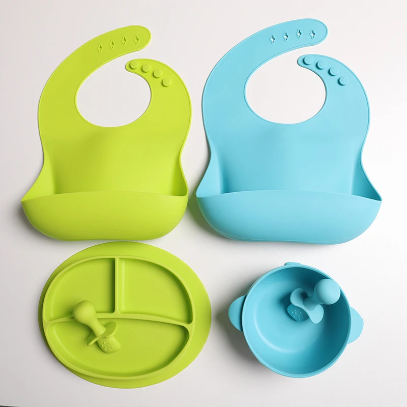 Food Grade Feed Set Include Bib Plate Silicone Baby Bowl And Silicone Handle Spoon Kid Baby Dinner Set Silicon For Baby Set
Food Grade Feed Set Include Bib Plate Silicone Baby Bowl And Silicone Handle Spoon Kid Baby Dinner Set Silicon For Baby Set