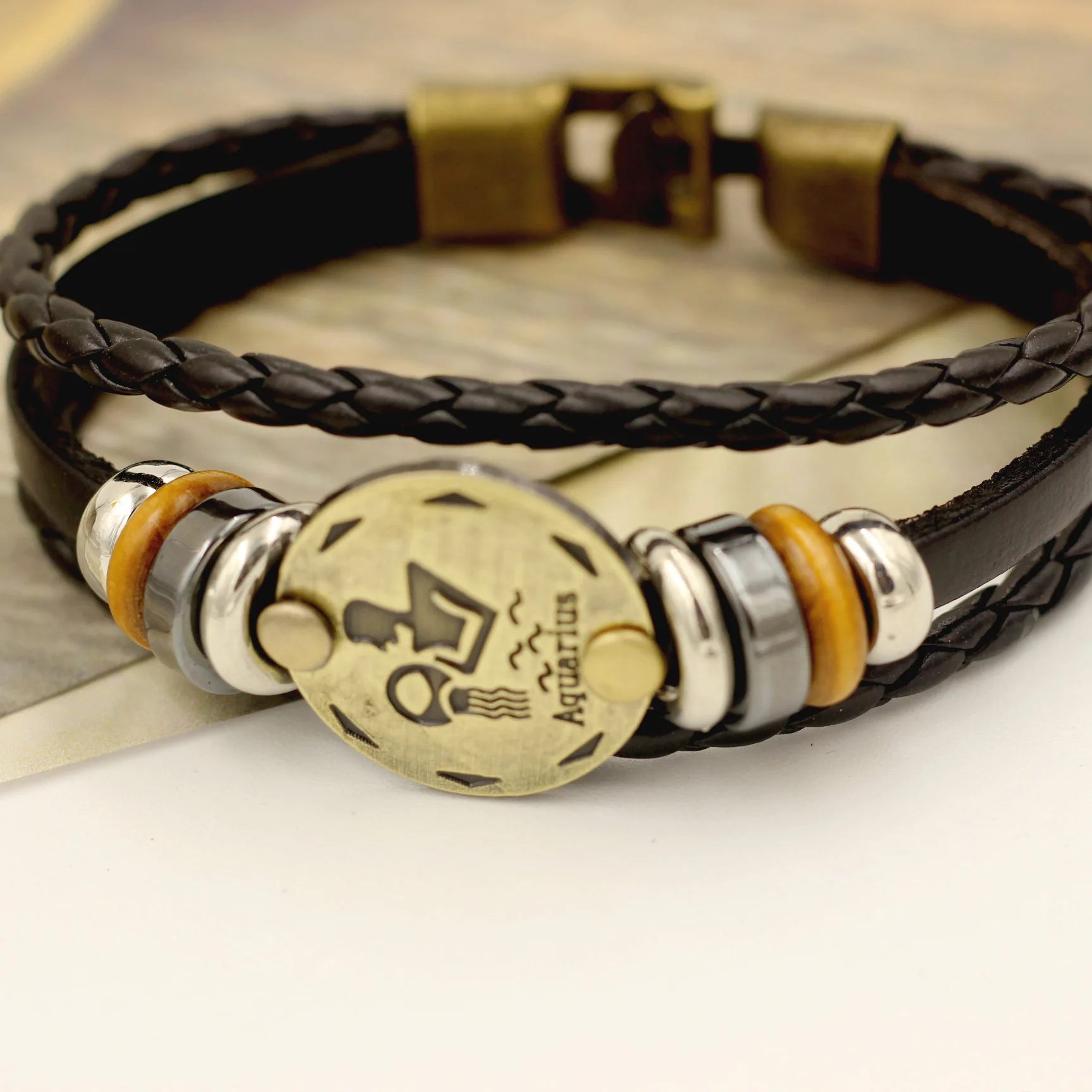 Width 6 mm length 21 cm black leather hand woven wax rope 12 constellatio student boy bracelet
Width 6 mm length 21 cm black leather hand woven wax rope 12 constellatio student boy bracelet
